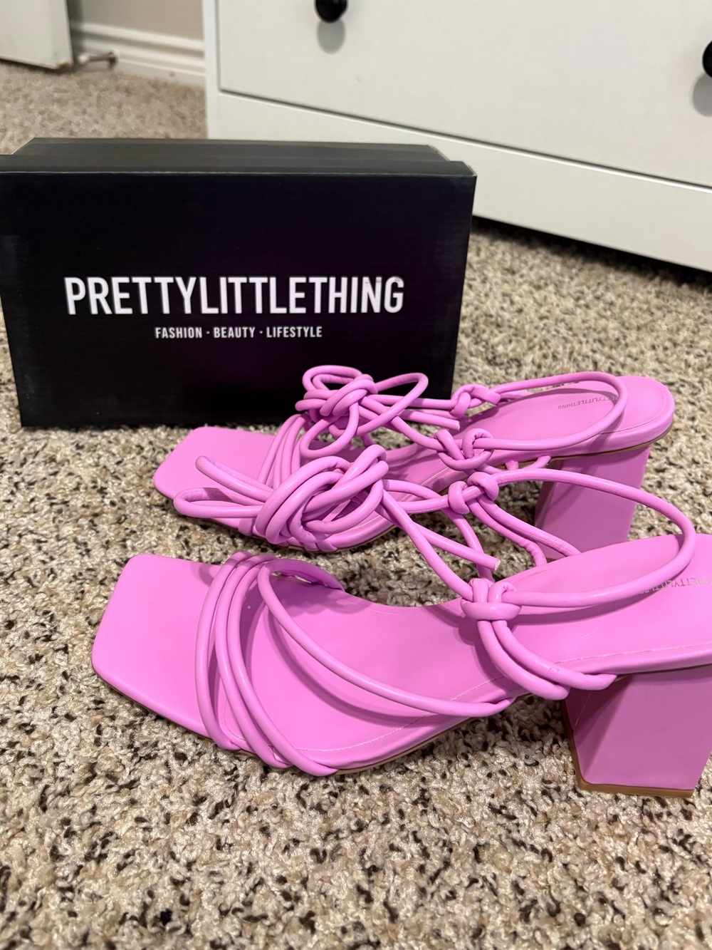 PrettyLittleThing Hot Pink Strappy Block Heels